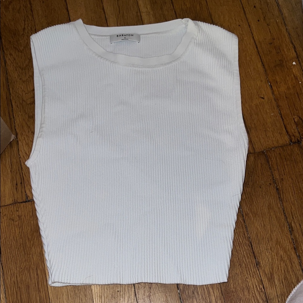 Aritzia Babaton White Sleeveless Ribbed Top